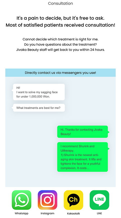 Step by step plastic surgery consultation online in Korea using messaging apps with real doctors providing personalized treatment advice and free medical consultation