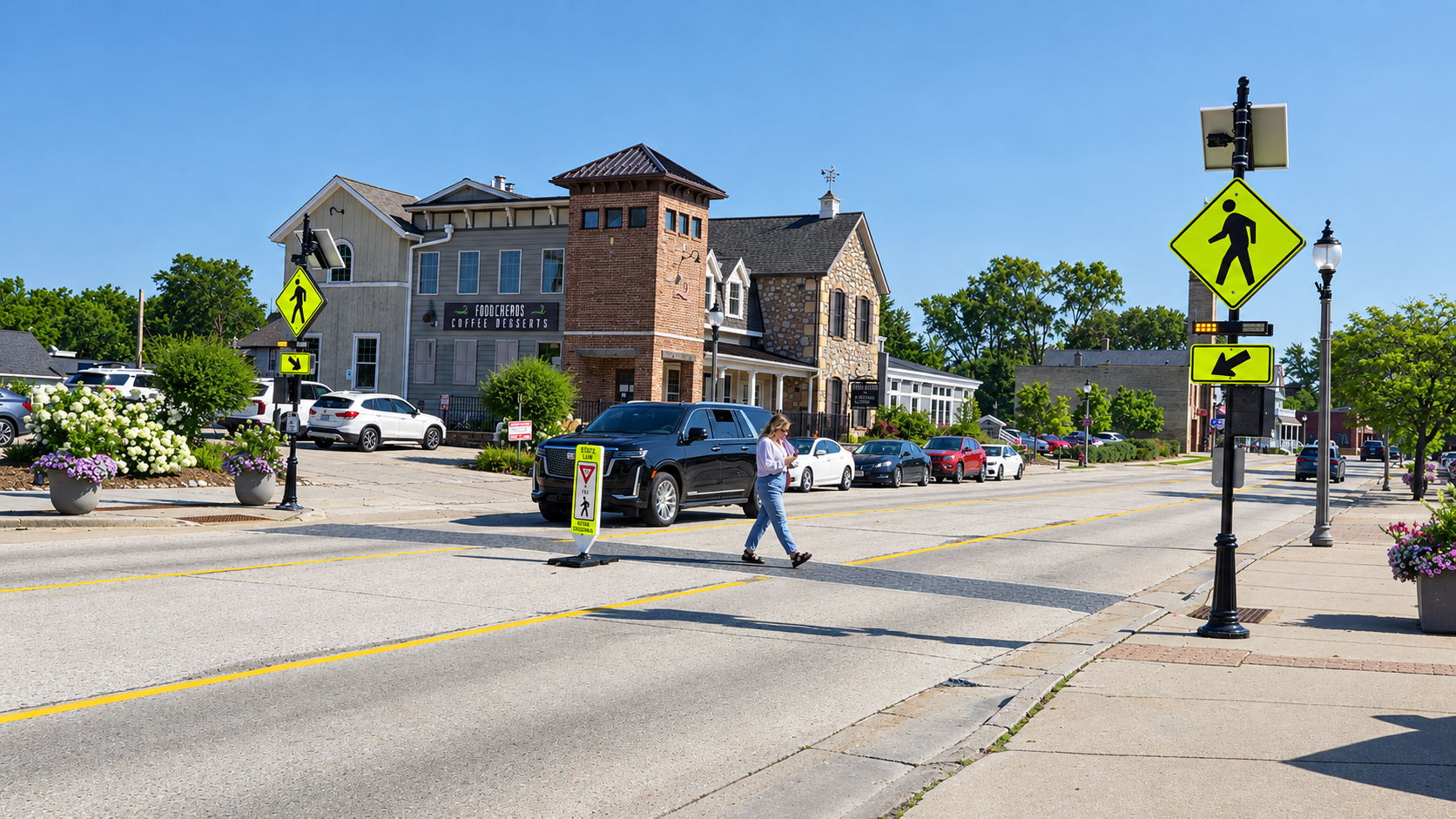 Smart Crosswalk with SafeWalk illuminator and camera at a mid-block crossing