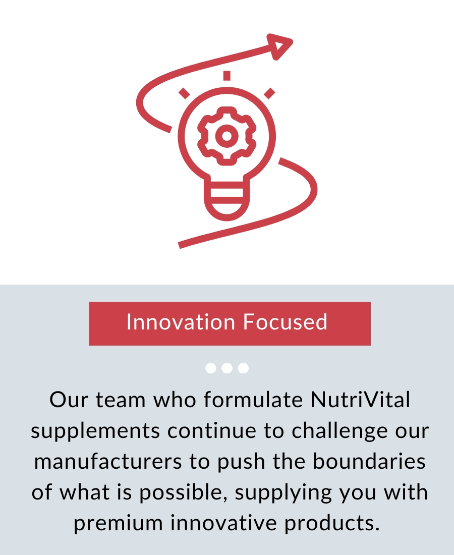 Lightbulb icon representing innovation with a descriptive text about NutriVital supplements.