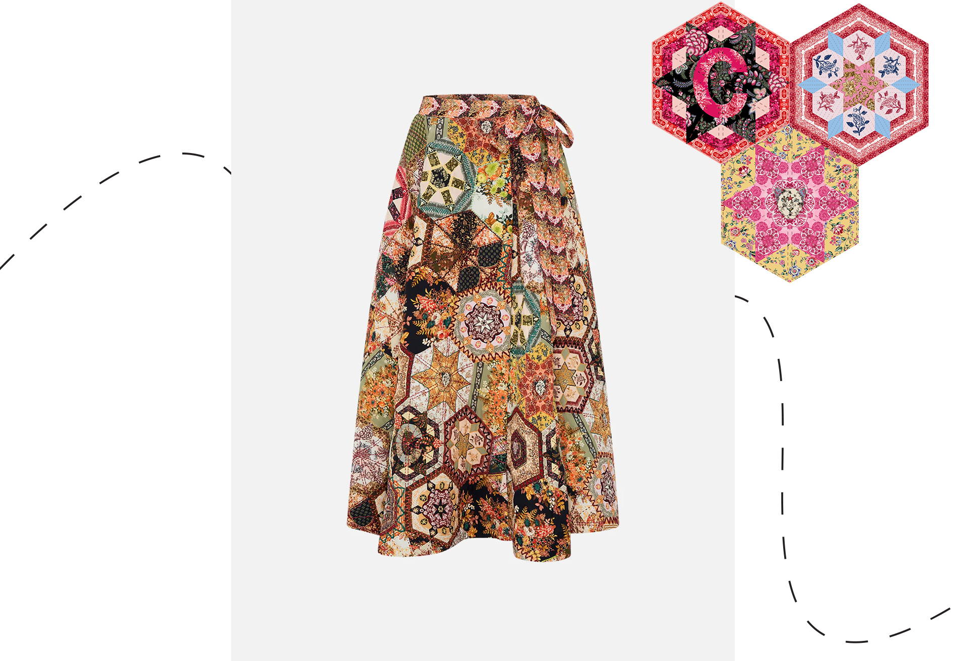 REVERSIBLE EMBROIDERED QUILTED WRAP SKIRT