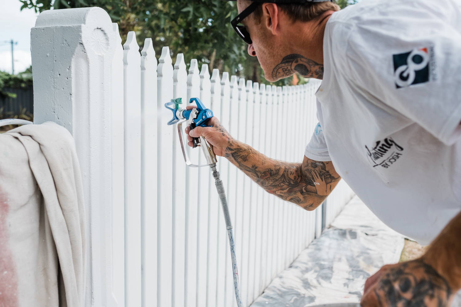 Graco airless spray gun, Graco's Contractor PC spray gun in action with Painting by Josh spraing exterior fence