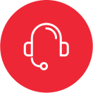 Headset icon on a red circular background.