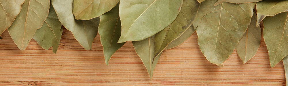 High Quality Organics Express Bay Leaf over Wooden Board