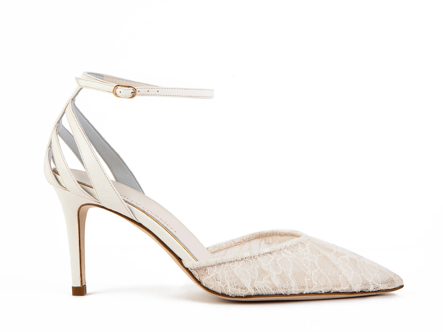 Isabella pumps in white lace with ankle strap and low heel – Camilla ...
