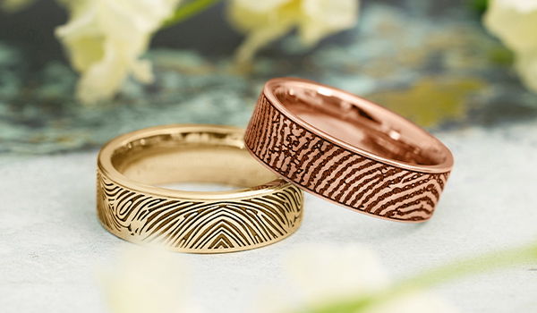 yellow and rose gold fingerprint rings