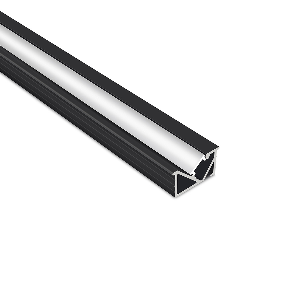 Black and white aluminum extrusion profile with a groove for joining components.