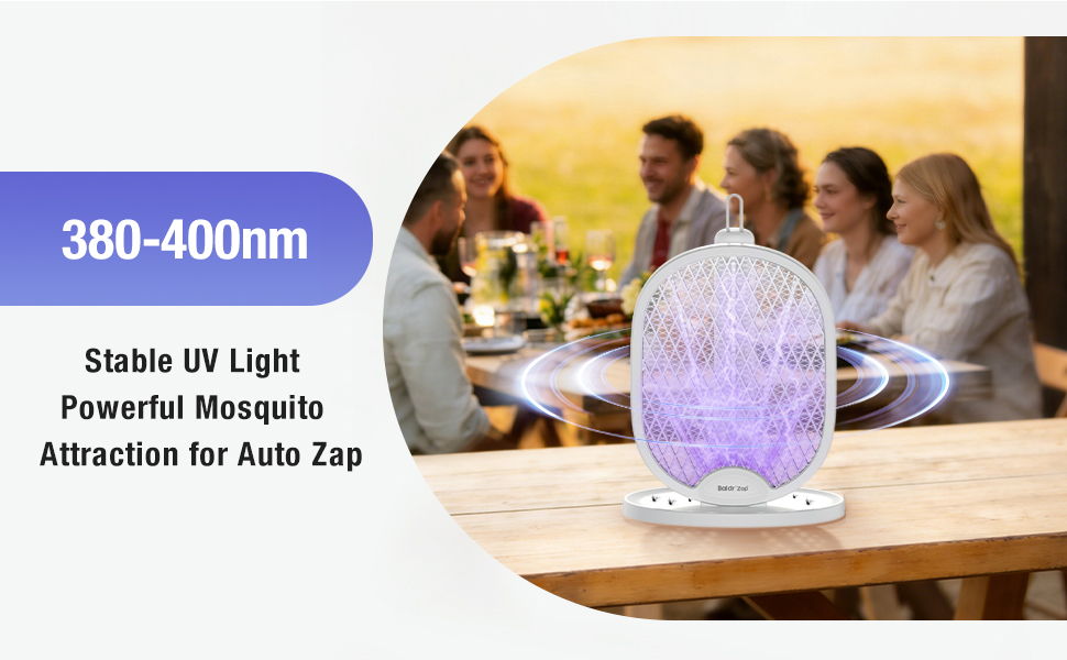 Mosquito zapper with UV light, effective attraction, and auto-zap feature.