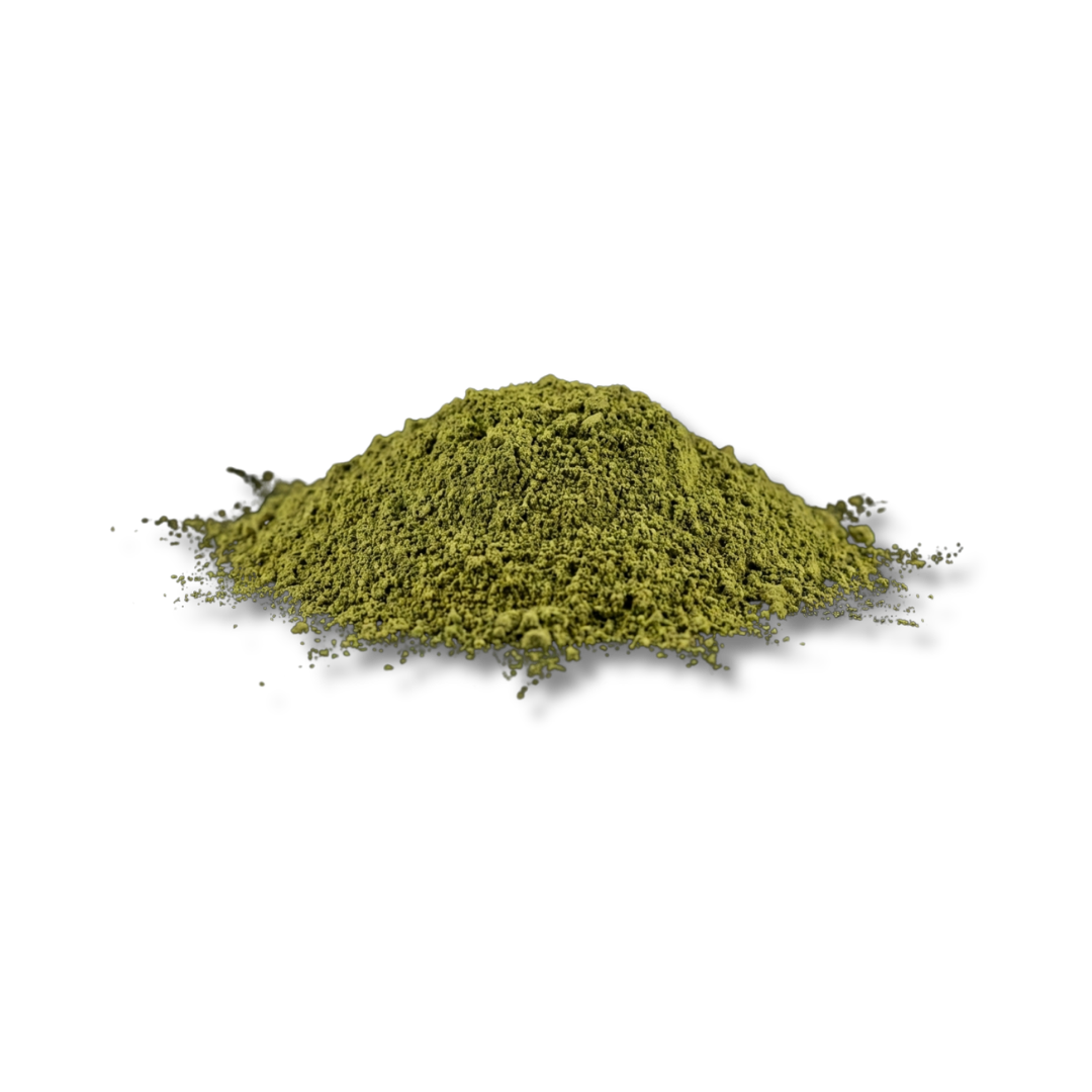 A mound of green powder on a black background.
