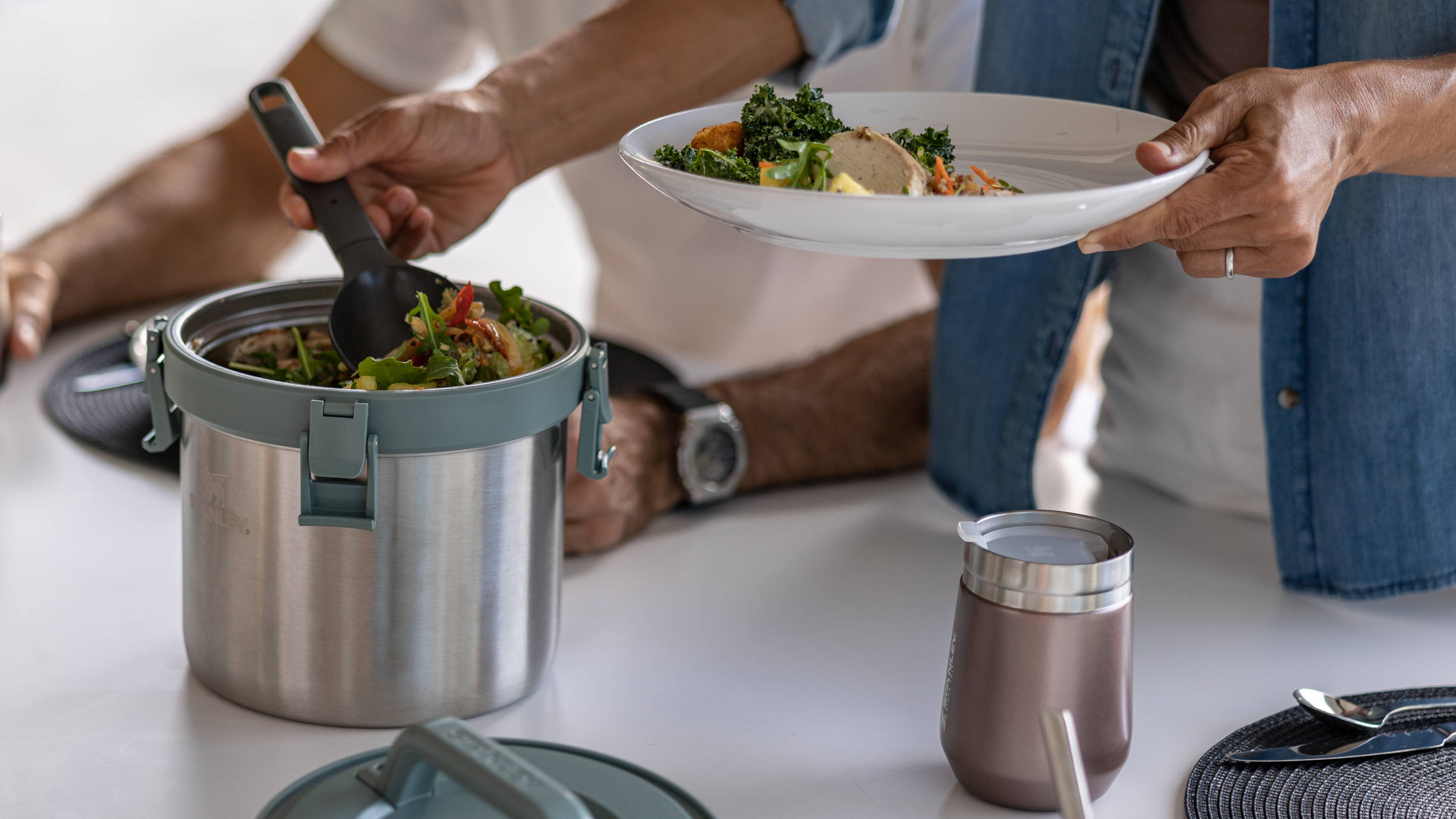 Scooping dinner from a Stanley Crockpot