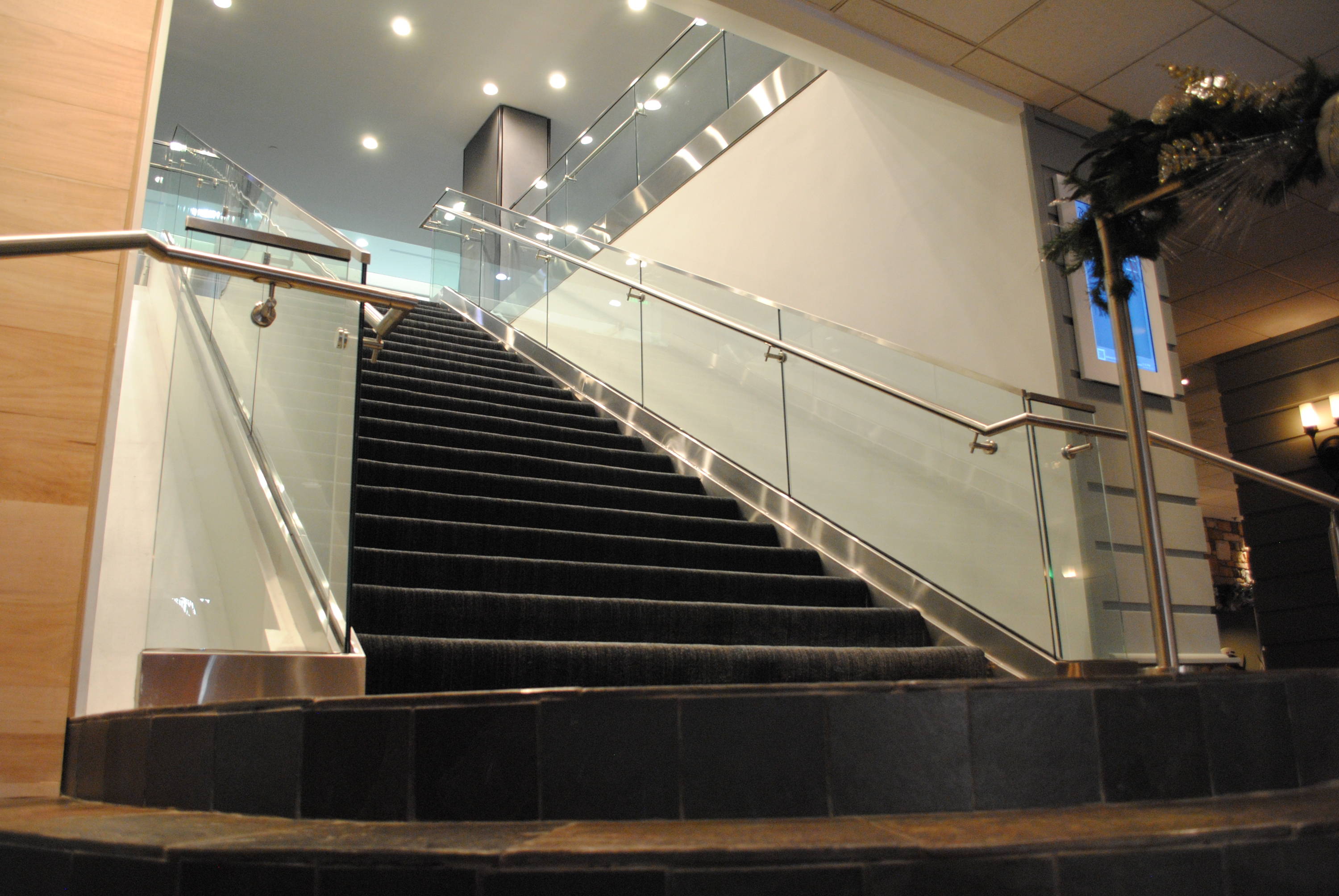 Glass handrails and stairwells