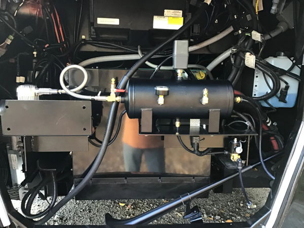 Three black train horns mounted on bracket under Chuck's RV photo 3