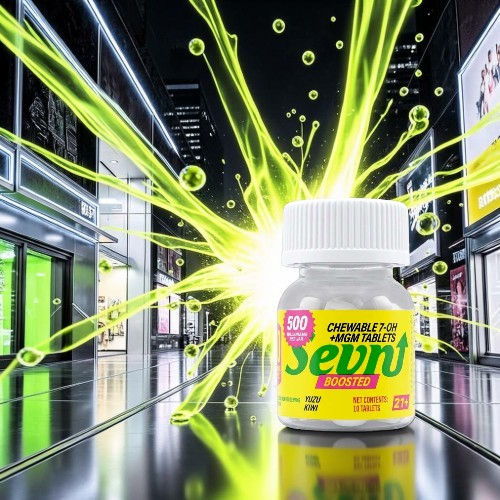 Bottle of Sevin pesticide with bright green explosion effect in urban setting.