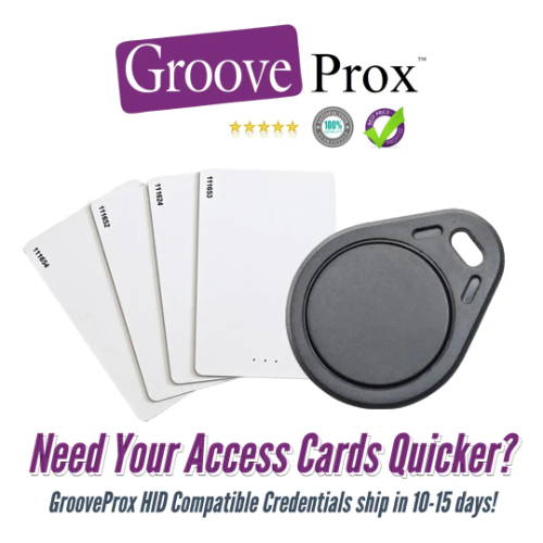Proximity Cards, Key Fobs, HID Compatible Credentials, GrooveProx, Groove Identification Solutions Inc.
