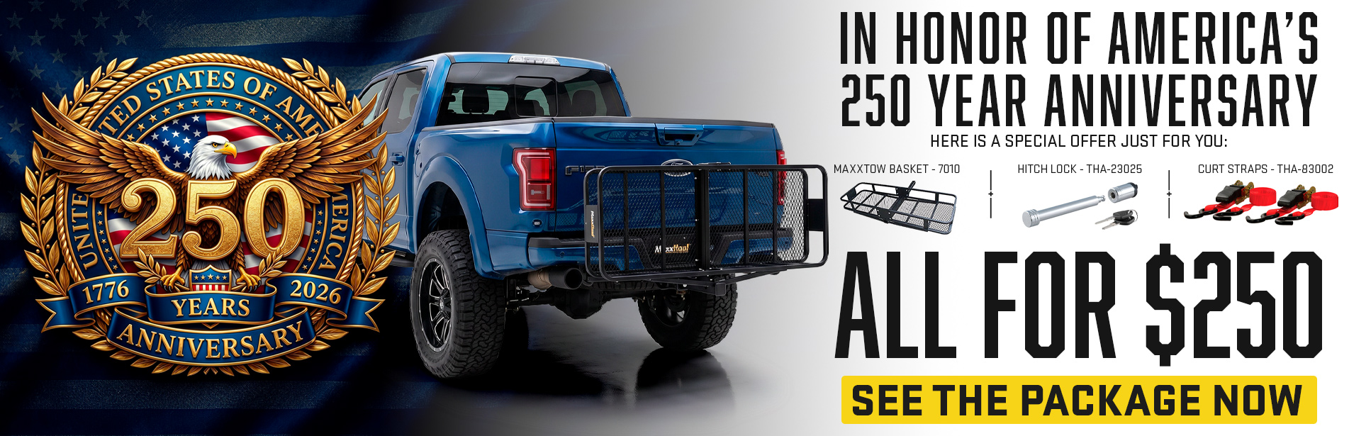 Promotional image for America's 250th anniversary package deal for $250.