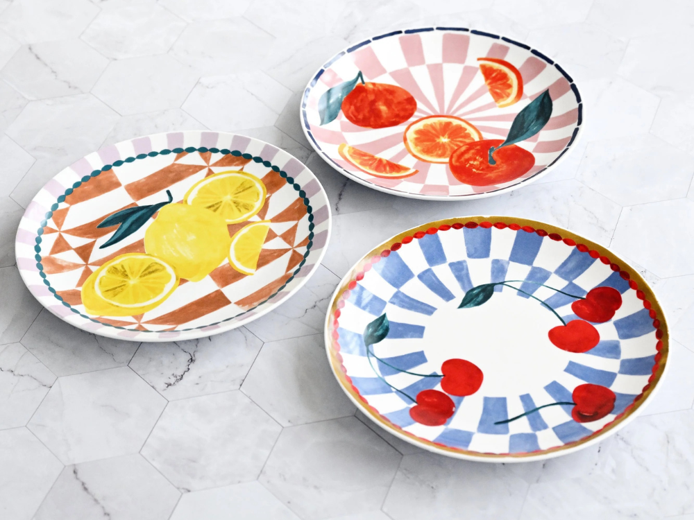 three colourful plates
