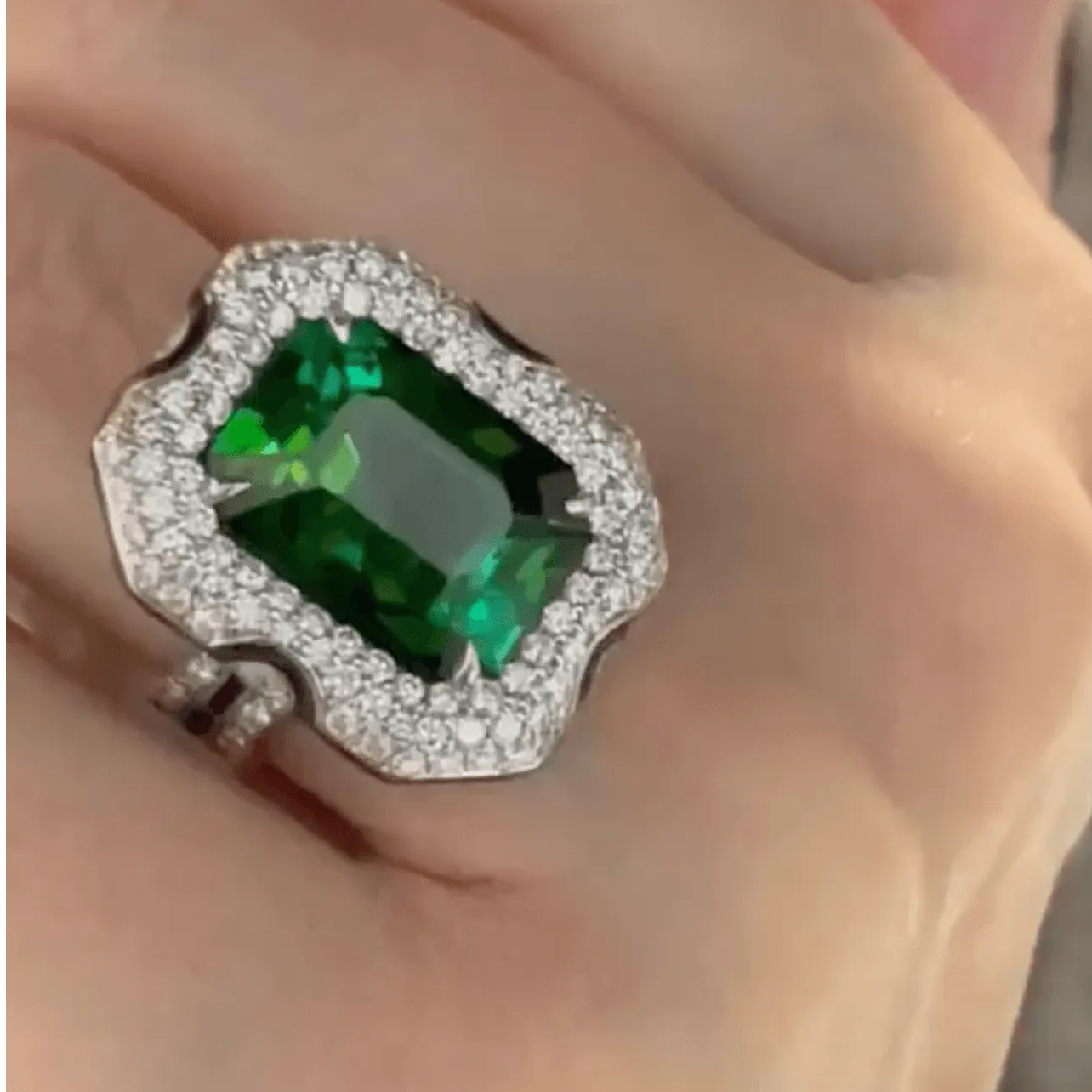 green tourmaline and diamond art deco ring 