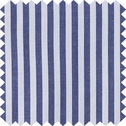 Blue and white striped fabric swatch with zigzag edges.