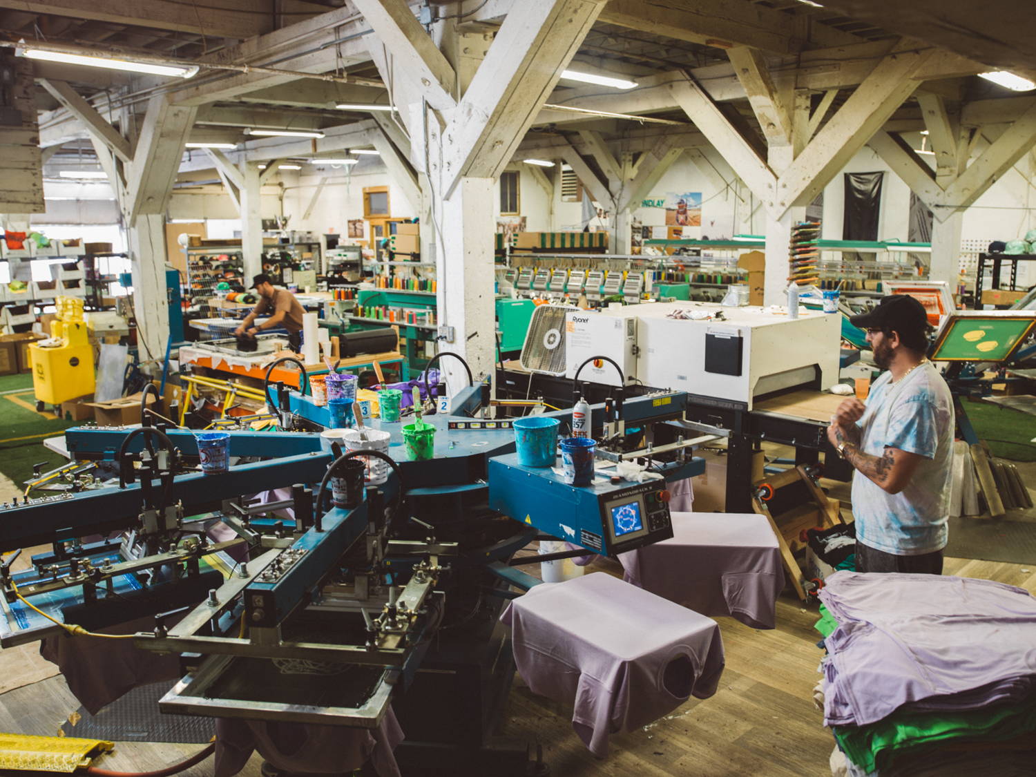 Screen printing at the Findlay warehouse.