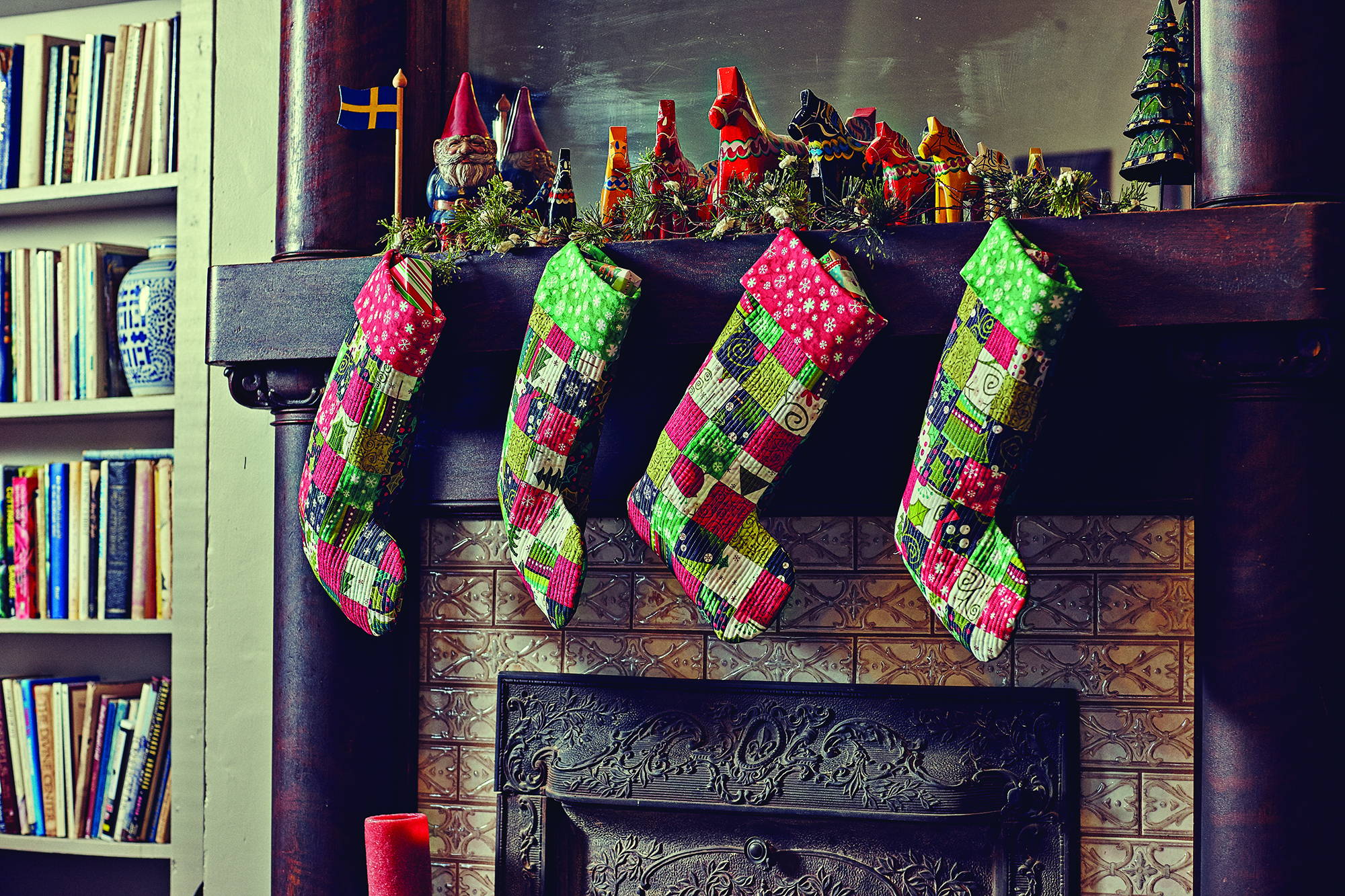 Patchwork stockings to sew for Christmas decorations