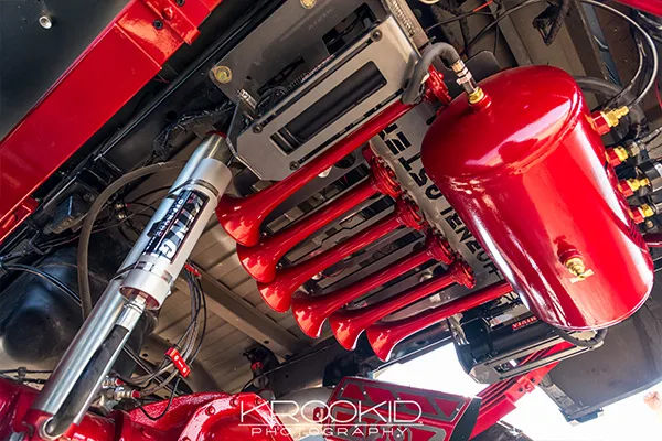 Shocker S6 544K horn and mounting detail on Anthony's Dodge Ram 2500