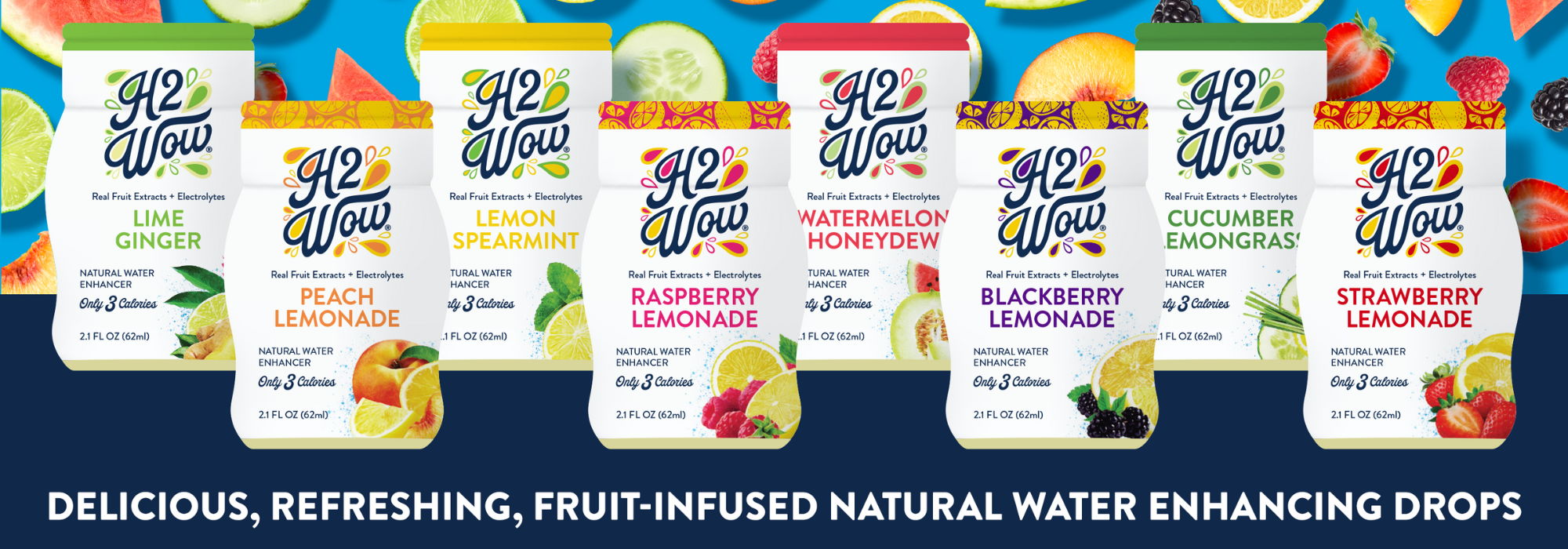 H2WOW Full Line - Delicious, Refreshing, Fruit-Infused Natural Water Enhancing Drops