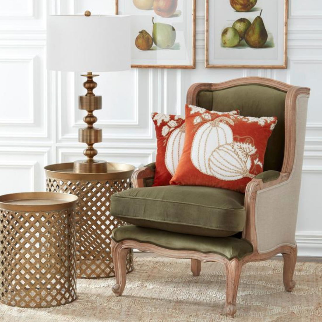 Embroidered Pumpkin Velvet Accent Pillow