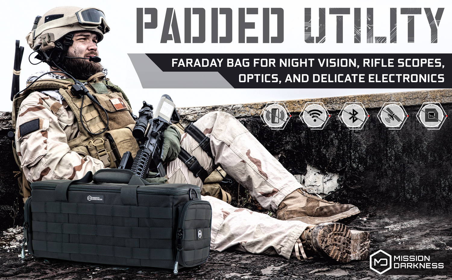Mission Darkness Padded Utility Faraday bag protect delilcate electronics from EMPs and wireless signals