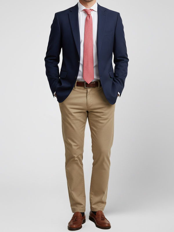 Man dressed casually in chinos and a tie for Friday