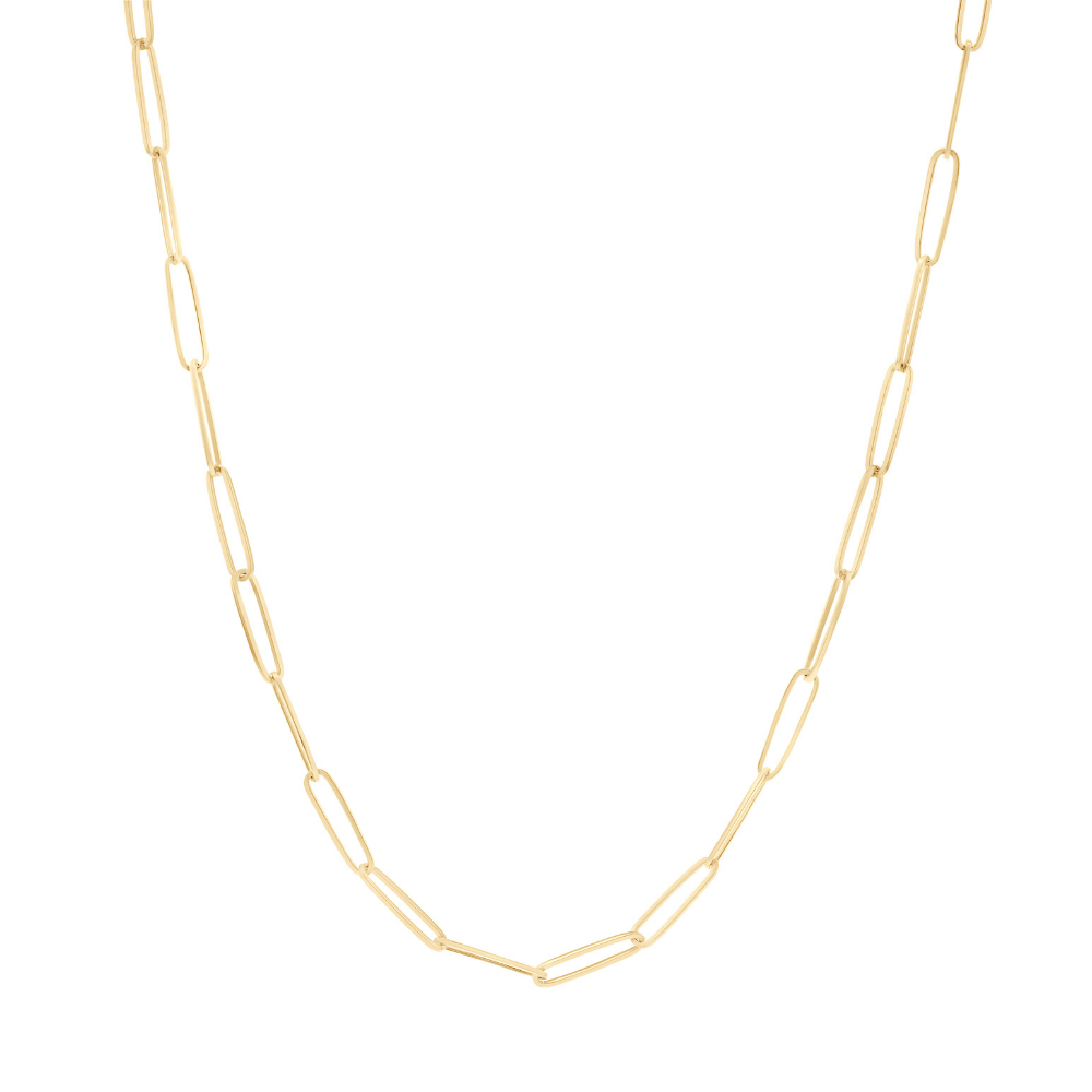 fun paperclip style chain necklace in yellow gold