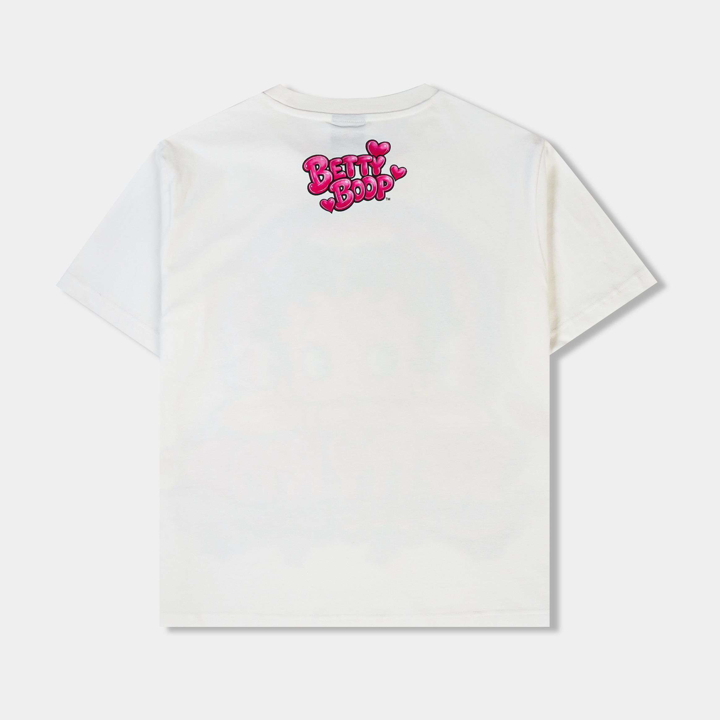 White t-shirt featuring a colorful Betty Boop graphic design.