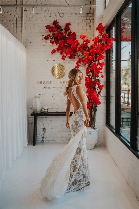 Bright red bougainvillea in the Grace Loves Lace Phoenix salon