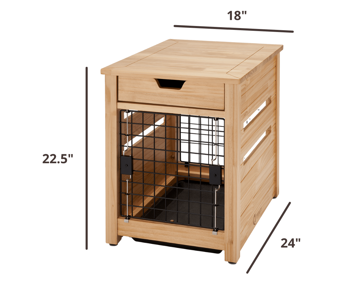 22.5 inches tall by 18 inches wide by 24 inches depth end table pet crate