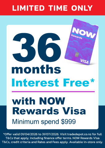 36 months interest free with NOW Rewards Visa, minimum spend $999. Limited time offer.