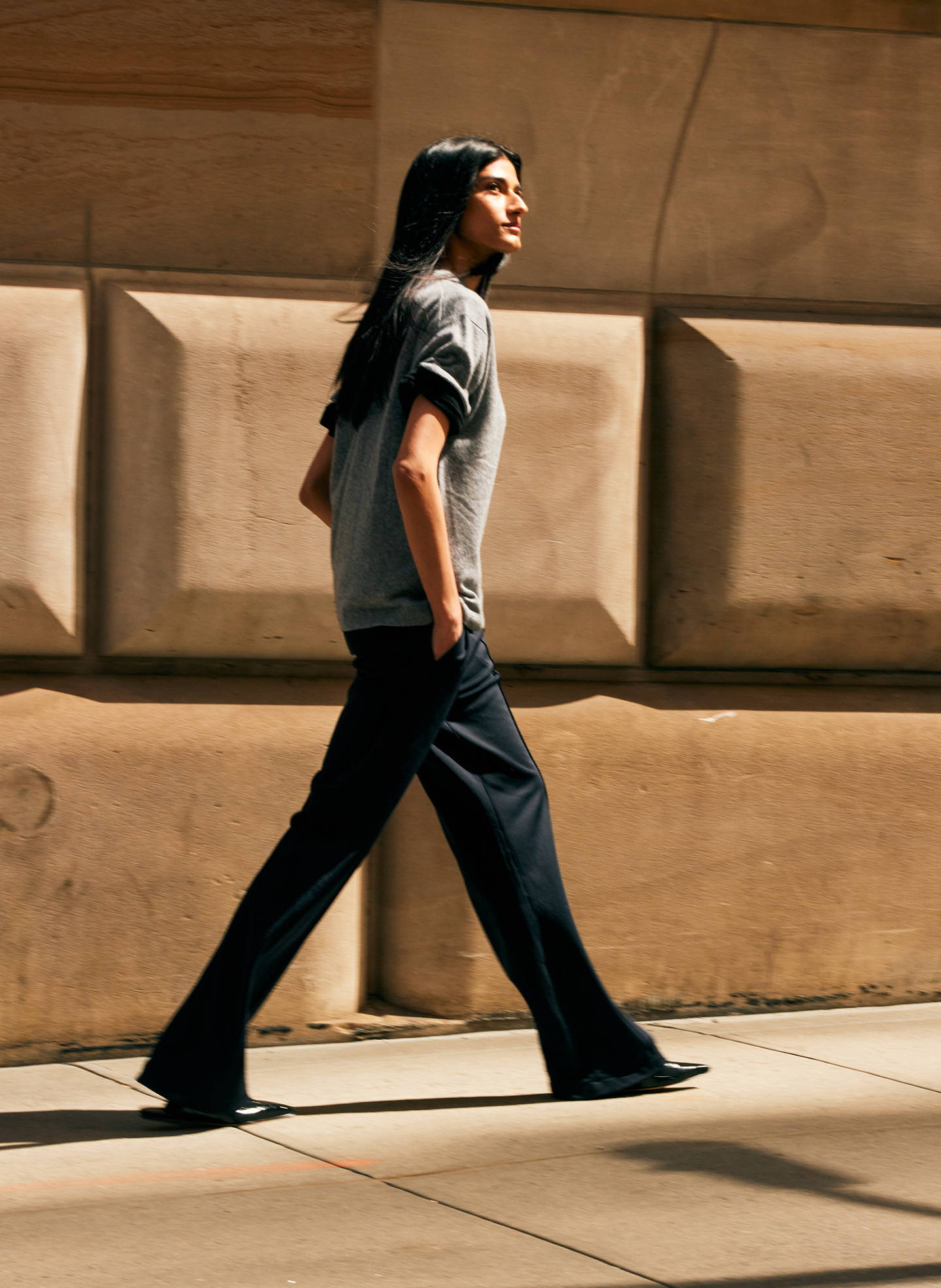 Model on NYC sidewalk