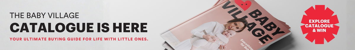 Banner promoting the Baby Village catalogue with an image of the catalogue.