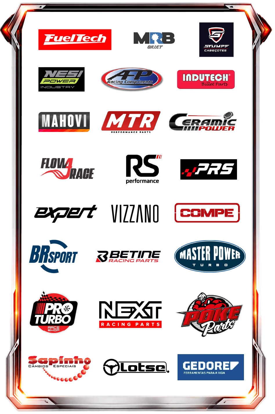 Empresas parceiras da premiação: FuelTech · MRB · Stumpf Cabeçotes · NesiPower · AFP Pistões · Indutech · Mahovi · MTR · Ceramic Power · Jaques Motorsports · RS Performance · PRS Simuladores · Expert Racing Parts · Vizzano · Compe · BR Sport · Betine · Master Power · Pro Turbo · NEXT Performance · Poke · Sapinho Câmbios · Lotse · Gedore