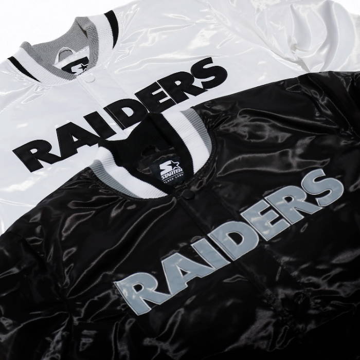 close up of raiders black and white jackets