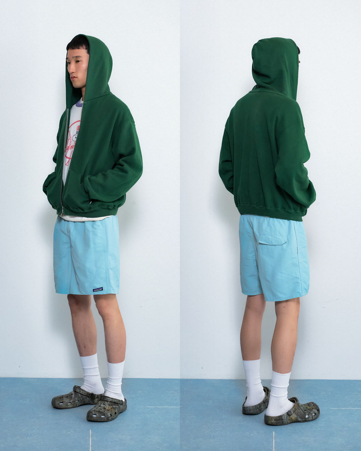 ジ*ー様 ジップパーカー　60s サンフェードグリーン 60's Spring foot セパポケ フルジップ スウェットパーカ 褪せグリーン