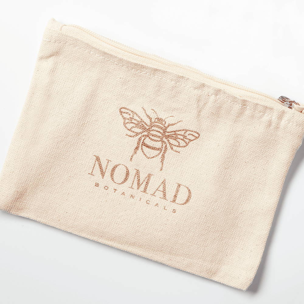 Nomad Botanicals organic cotton Fair Trade bag with gold metallic logo