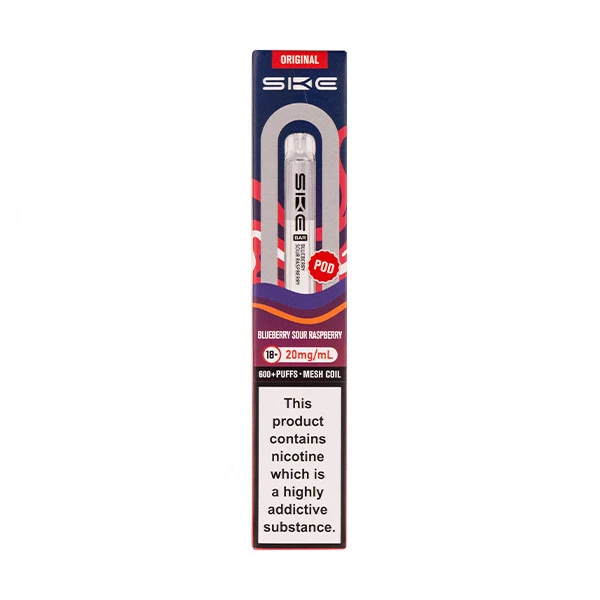 Nicotine product packaging with warning label and branding information.