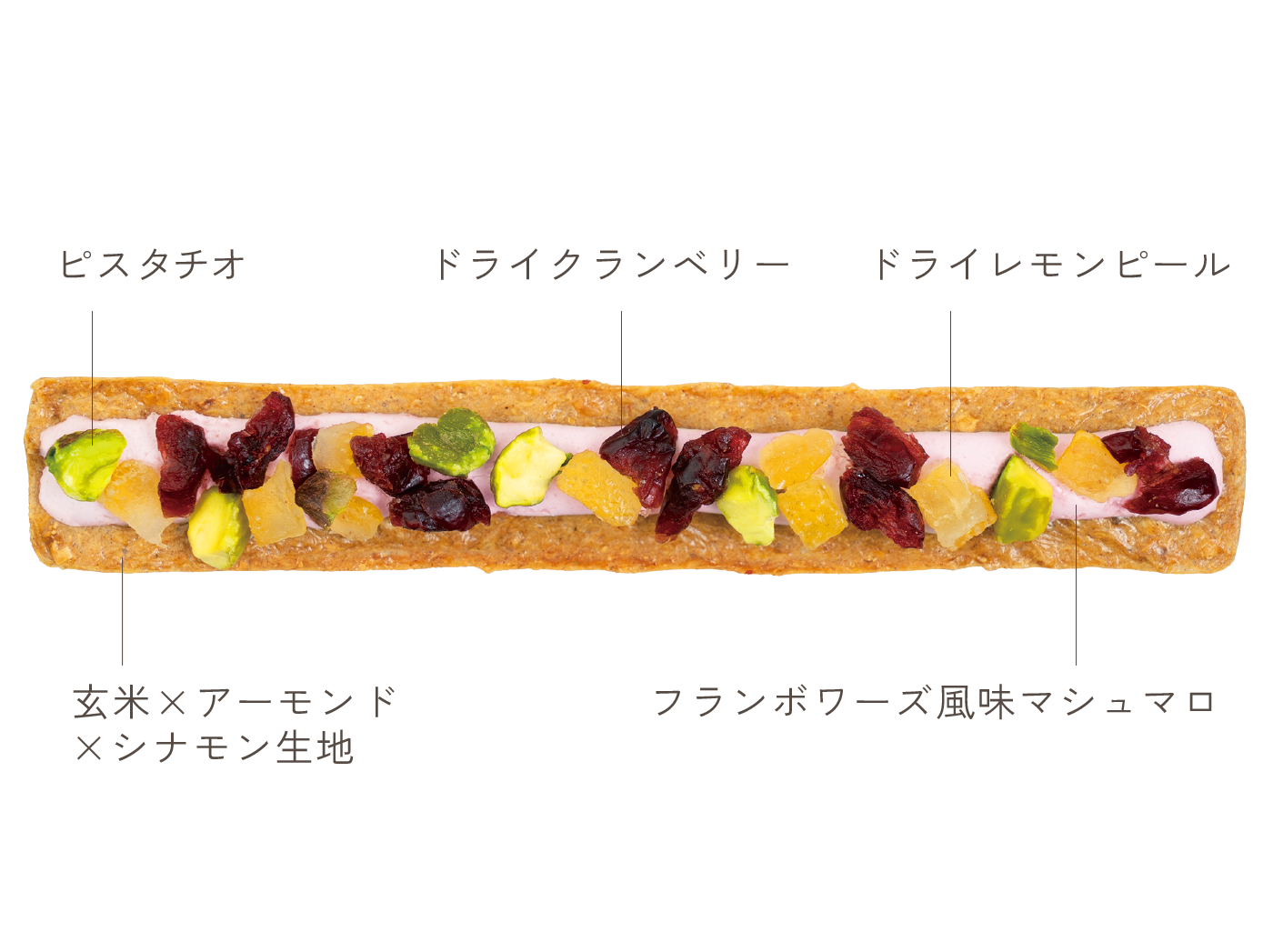 Dessert with fruits and toppings on a long pastry.