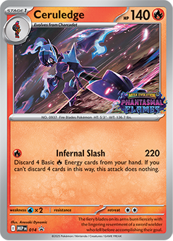 Ceruledge Pokémon card featuring attack details and artwork.