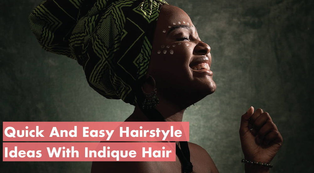 Woman with headwrap smiling, showcasing hairstyle ideas with Indique Hair.