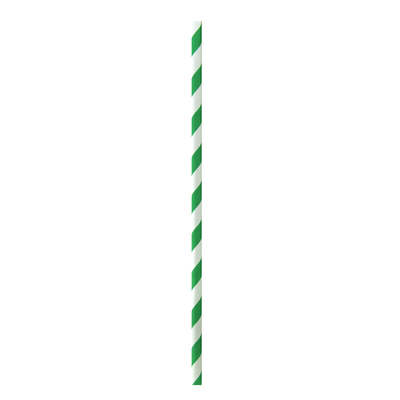 A green and white striped paper straw