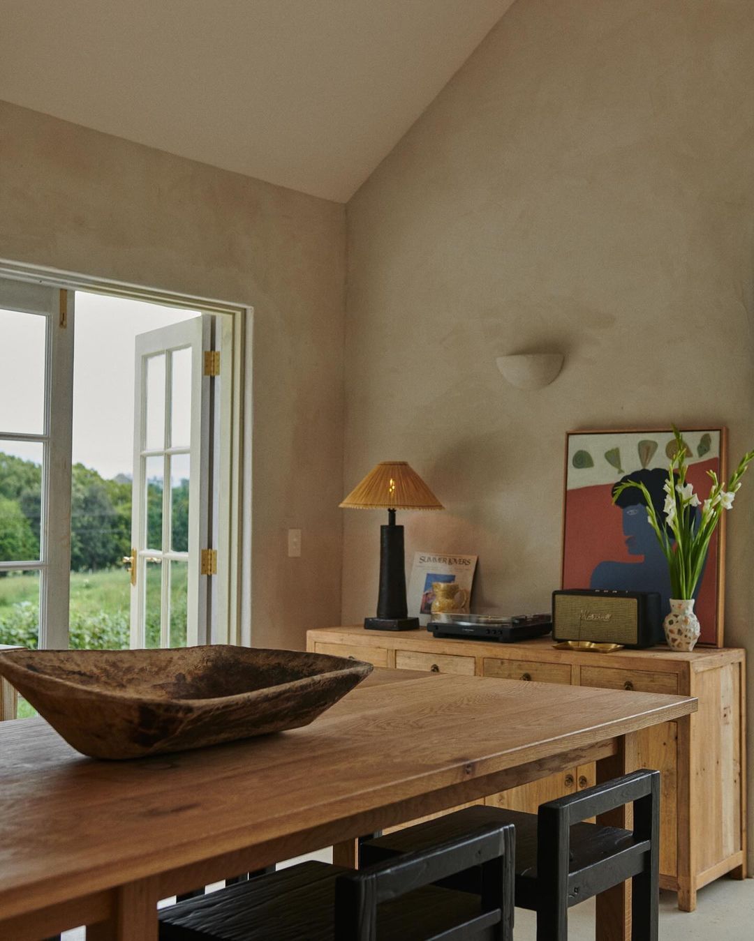 Contemporary Plaster Wall Light in a rustic Farmhouse living room