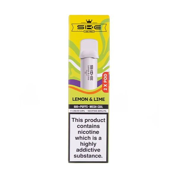 Lemon and lime flavored vape product packaging with warning label.