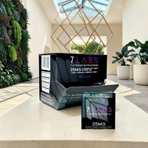 Box and package of 7 Labs product in a modern indoor setting.