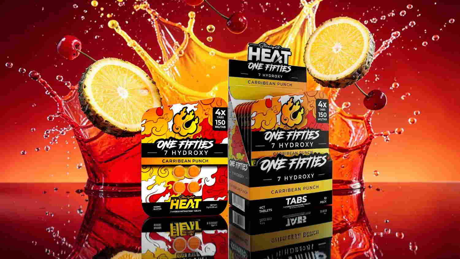 Boxes of flavored drink mix with citrus splashes on a vibrant background.
