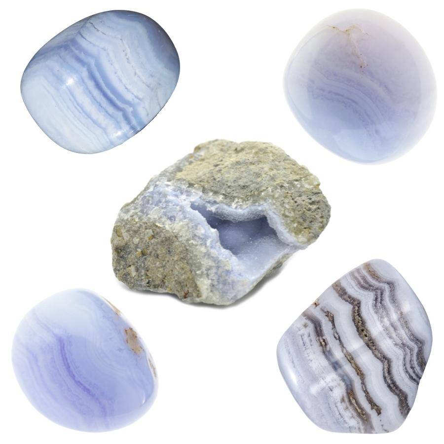 raw and tumbled blue lace agate