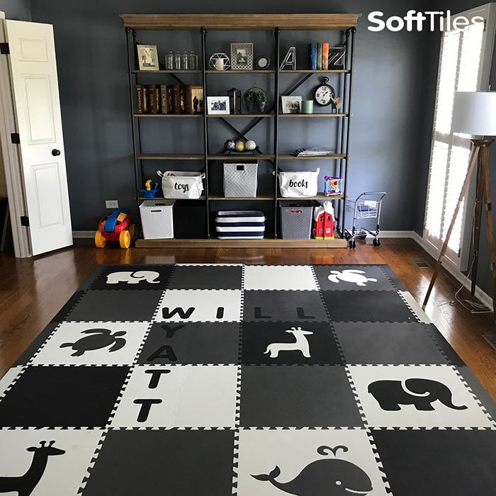 SoftTiles Stylish Designer Animal Play Mat- Black Gray White